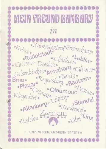Bühnen der Stadt Zwickau, Jens-Peter Dierichs, Barbara Markowitz, Paul Richter: Programmheft Gerd Natschinski MEIN FREUND BUNBURY Musical Premiere 12. Oktober 1986 Spieljahr 1986 (18). 