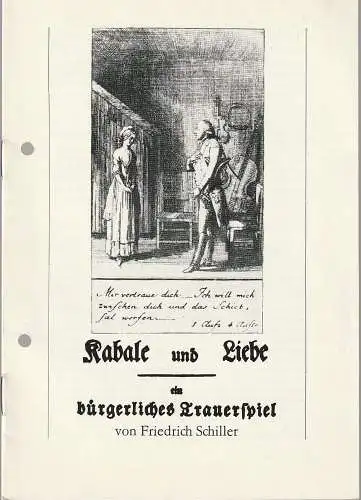 Bühnen der Stadt Zwickau, Jens-Peter Dierichs, Peter Kurio, Stefan Seifert, Renate Paulus: Programmheft Friedrich Schiller KABALE UND LIEBE Premiere 29. April 1984 Spielzeit 1984 Nr. 4 (18). 