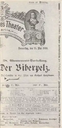Kleist-Theater Frankfurt Oder, Georg Roth, Brigitte Kabel: Programmheft Gerhart Hauptmann DER BIBERPELZ Spielzeit 1970 / 71 Heft 5 (18). 