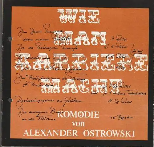 Friedrich-Wolf-Theater Neustrelitz, J. A. Weindich, Jutta Maria Winkler, Wolfdietrich Gerhardt: Programmheft Alexander N. Ostrowski WIE MAN KARRIERE MACHT Premiere 11. Juni 1978 Spielzeit 1977 / 78 Nr. 19 (18). 