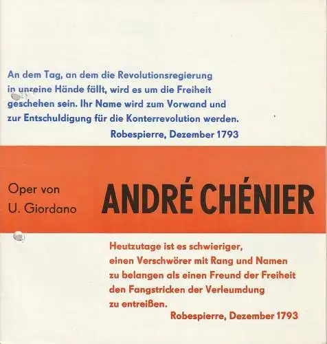 Städtische Bühnen Erfurt, Bodo Witte, Jürgen Fischer, Ute Unger: Programmheft Umberto Giordano ANDRE CHENIER Premiere 5. Februar 1988 Spielzeit 1988 (18). 
