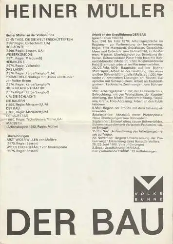 Volksbühne Berlin Rosa-Luxemburg-Platz, Fritz Rödel. Otto Fritz Hayner: Programmheft Heiner Müller DER BAU Spielzeit 1981 / 82 (18). 