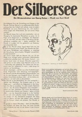 Städtische Theater Karl-Marx-Stadt, Gerhard Meyer, Manfred Patzschke, Florian Morgenstern: Programmheft Georg Kaiser / Kurt Weill DER SILBERSEE Premiere 5. Mai 1985 Spielzeit 1984 / 85 (18). 