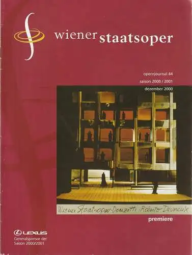 Wiener Staatsoper, Ioan Holender, Christoph Wagner-Trenkwitz, Alfred Oberzaucher: opernjournal 44 saison 2000 / 2001 dezember 2000 (18). 