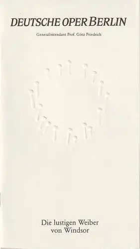 Deutsche Oper Berlin, Götz Friedrich, Günther Uecker ( Prägung Nägel ), Peter Kain, Curt A. Roesler: Programmheft Otto Nicolai DIE LUSTIGEN WEIBER VON WINDSOR Spielzeit 1983 / 1984 (18). 