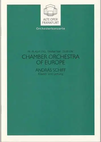 Alte Oper Frankfurt, Stephan Pauly, Karen Allihn: Programmheft CHAMBRE ORCHESTRA OF EUROPE 18.April 2012  Großer Saal Orchesterkonzerte 2011 / 12 (18). 