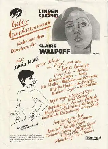 Friedrichstadtpalast Berlin, Wolfgang E. Struck, Helene Beyer, Birgit Swensson: Theaterzettel LIEBER LEIERKASTENMANN  Premiere 30.12. 1985 Das Ei (18). 
