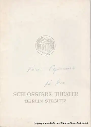 Schlosspark Theater Berlin-Steglitz, Boleslaw Barlog, Albert Beßler: Programmheft Papiermühle. Lustspiel von  Georg Kaiser Spielzeit 1958 / 59 Heft 75 (18). 