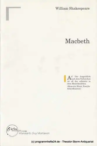Stadttheater Gießen, Guy Montavon, Christian Marten-Molnar: Programmheft MACBETH. Tragödie von William Shakespeare. Premiere 25. Januar 1997 Spielzeit 1996 / 97 Heft 7 (18). 