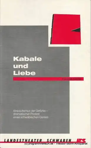 Landestheater Schwaben, Norbert Hilchenbach, Peter Czerepak, Maria Hilchenbach: Programmheft Kabale und Liebe von Friedrich Schiller. Premiere 16. Januar 1993 (18). 