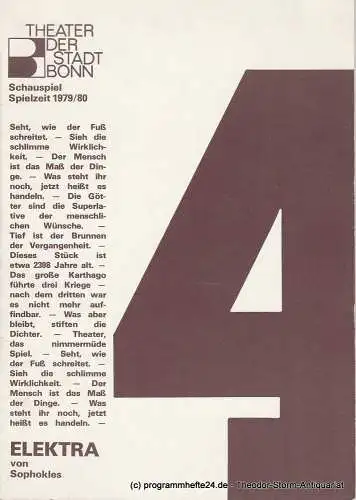 Theater der Stadt Bonn, Hans-Joachim Heyse, Eva-Maria Viebeg, Friedo Solter, Hans Nadolny: Programmheft ELEKTRA von Sophokles. Spielzeit 1979 / 80 (18). 