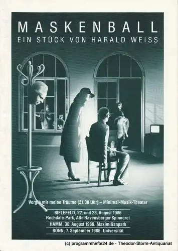 Presse- und Verkehrsamt Bielefeld, Kulturämter der Städte Bielefeld, Hamm und Bonn, Sekretariat für gemeinsame Kulturarbeit NW, Wuppertal: Programmheft MASKENBALL. Ein Stück von Harald Weiss. Premiere 22. August 1986 Alte Ravensberger Spinnerei (18). 