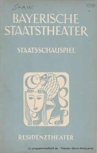 Bayerisches Staatstheater, Staatsschauspiel, Residenztheater, Alois Johannes Lippl: Programmheft Die heilige Johanna / Cäsar und Cleopatra 12. September / 8. Oktober 1952 (18). 