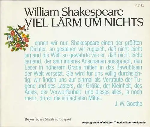 Bayerisches Staatsschauspiel, Kurt Meisel, Jörg-Dieter Haas, Otto König, Claus Seitz: Programmheft Viel Lärm um nichts von William Shakespeare. Premiere 18. Mai 1983 (18). 