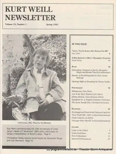 Kurt Weill Foundation, David Farneth, Mario R. Mercado: Kurt Weill Newsletter Volume 10, Number 1 Spring 1992 (18). 