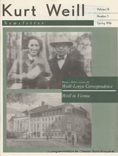 Kurt Weill Foundation, David Farneth, Edward Harsh, Joanna Lee: Kurt Weill Newsletter Volume 14 Number 1 Spring 1996 (18). 