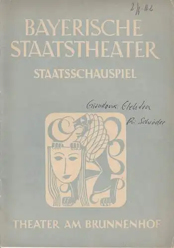 Bayerisches Staatsschauspiel, Alois Johannes Lippl, Hermann Wenninger, Max Högl: Programmheft ELEKTRA. Premiere 15. November 1949 Theater im Brunnenhof Spielzeit 1949 / 50 Heft 2 (18). 