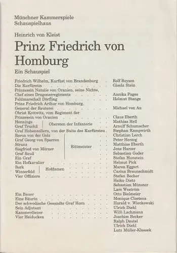 Münchner Kammerspiele, Schauspielhaus, Dieter Dorn, Michael Huthmann, Hans-Joachim Ruckhäberle: Programmheft Prinz Friedrich von Homburg von Heinrich von Kleist. Premiere 1. Oktober 1995 Spielzeit 1995 / 96 Heft 1 (18). 