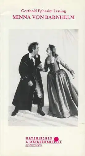 Bayerisches Staatsschauspiel, Günther Beelitz, Gerd Jäger, Hertha Barian, Wilfried Hösl ( Fotos ): Programmheft Minna von Barnhelm oder das Soldatenglück. Premiere 8. März 1992 Residenztheater Spielzeit 1991 / 1992 Heft nr. 82 (18). 