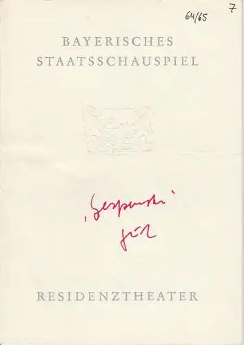 Bayerisches Staatsschauspiel, Residenztheater, Helmut Henrichs, Gerhard Reuter: Programmheft GESPENSTER von Henrik Ibsen. Premiere 15. April 1965 Spielzeit 1964 / 65 Heft 7 (18). 