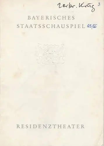 Bayerisches Staatsschauspiel, Residenztheater, Helmut Henrichs, Dieter Hackemann: Programmheft Der zerbrochene Krug von Heinrich von Kleist. Premiere 18. November 1965 Spielzeit 1965 / 66 Heft 3 (18). 