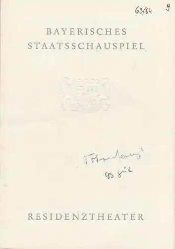 Bayerisches Staatsschauspiel, Residenztheater, Helmut Henrichs, Gerhard Reuter: Programmheft TOTENTANZ von August Strindberg. Premiere 1. Juni 1964 Spielzeit 1963 / 64 Heft 9 (18). 