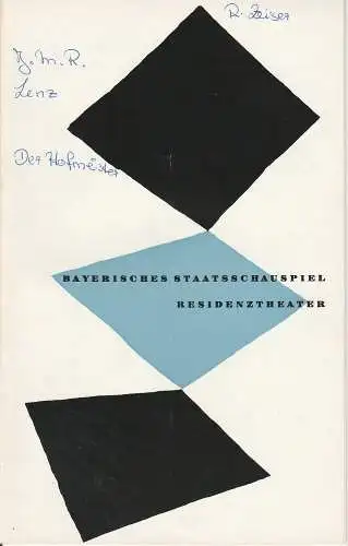 Bayerisches Staatsschauspiel, Residenztheater, Kurt Horwitz, Rolf Schaefer: Programmheft Der Hofmeister von J.M. Reinhold Lenz. 9. August 1957 Spielzeit 1956 / 57 Heft 11 (18). 