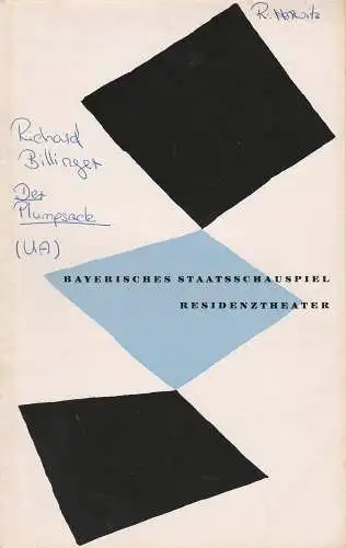 Bayerisches Staatsschauspiel, Residenztheater, Kurt Horwitz, Walter Haug: Programmheft Uraufführung der Plumpsack 17. November 1954 Spielzeit 1954 / 55 Heft 3 (18). 