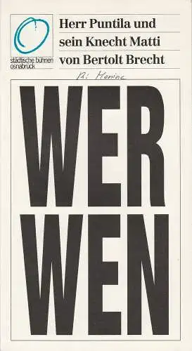 Städtische Bühnen Osnabrück, Erdmut C. August, Rolf Wilken: Programmheft Herr Puntila und sein Knecht Matti. Premiere 10. Februar 1990 (18). 