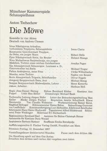 Münchner Kammerspiele, Dieter Dorn, Michael Huthmann, Michael Raab: Programmheft Die Möwe von Anton Tschechow. Premiere 12. Dezember 1997 Spielzeit 1997 / 98 Heft 2 (18). 