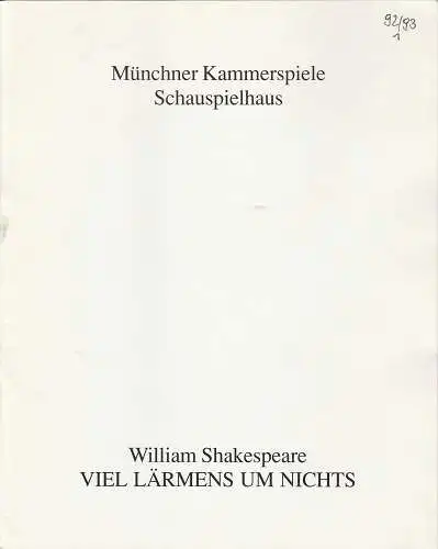 Münchner Kammerspiele, Schauspielhaus, Dieter Dorn, Hans-Joachim Ruckhäberle: Programmheft William Shakespeare: Viel Lärm um nichts. Premiere 30. September 1992 Spielzeit 1992 / 93 Heft 1 (18). 