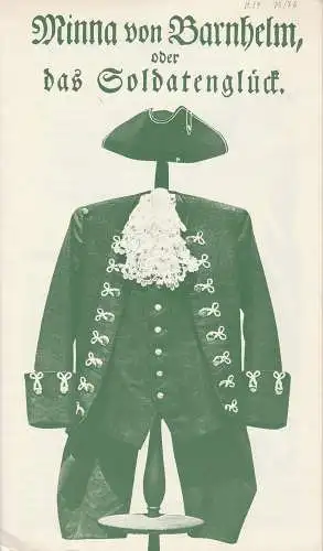 Städtische Bühnen Augsburg, Rudolf Stromberg, Bettina Meier, Bernd Steets: Programmheft Minna von Barnhelm Premiere 14. Mai 1976 Spielzeit 1975 / 76 Heft 19 (18). 