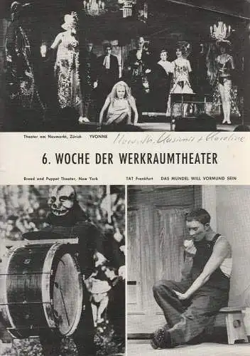 Münchner Kammerspiele, Schauspielhaus: Programmheft 6. Woche der Werkraumtheater 7. - 15. Juni 1969 (18). 
