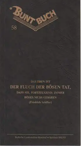 Badische Landesbühne Bruchsal, Rolf P. Parchwitz, Friederike Bernau: Programmheft William Shakespeare: MACBETH. Premiere 13. Februar 1993 Buntbuch Nr. 58. (18). 