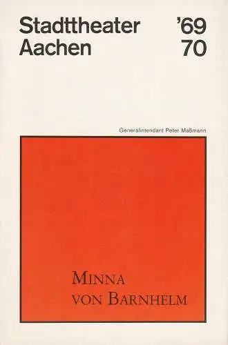 Stadttheater Aachen, Peter Maßmann, Helmar Harald Fischer: Programmheft Minna von Barnhelm Spielzeit 1969 / 70 Heft 5 (18). 