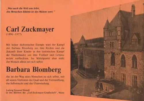 Westdeutsches Tourneetheater theater im studio am Zentralpunkt, Wilhelm Michael Mund: Programmheft BARBARA BLOMBERG 28. Rittersaalspiele Schloss Burg a. d. Wupper 1978 (18). 