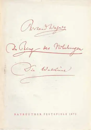 Bayreuther Festspiele 1972, Wolfgang Wagner, Herbert Barth: Programmheft IV Die Walküre. Der Ring des Nibelungen. Oper von Richard Wagner (18). 