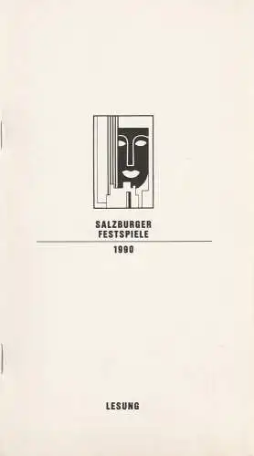 Salzburger Festspiele 1990, Franz Willnauer, Hedwig Kainberger, Christa Willander, Matthias Krön, Annedore Cordes: Programmheft LESUNG Elisabeth Ort liest Hugo von Hofmannsthal. Prosa und Gedichte. Mozarteum 31. Juli 1990 (18). 