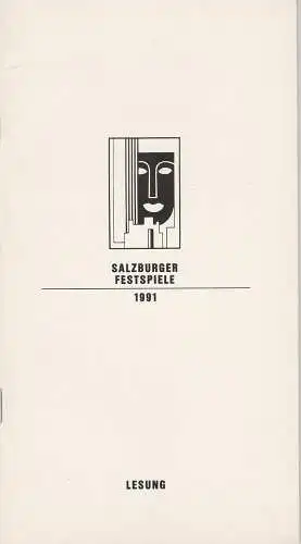 Salzburger Festspiele 1991, Franz Willnauer, Hedwig Kainberger, Christa Willander, Annette Mangold, Annedore Cordes: Programmheft LESUNG Ernst Schröder liest Ein Blatt für Mozart Mozarteum 8. August 1991 (18). 
