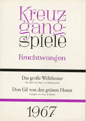 Kreuzgangspiele Feuchtwangen 1967. Hannes Keppler, Paul Keim: Programmheft Das große Welttheater / Don Gil von den grünen Hosen (18). 