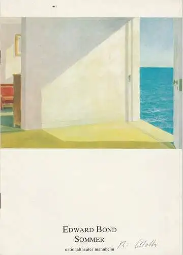 Nationaltheater Mannheim, Arnold Petersen, Susanne Abrederis, Frank Grünert: Programmheft SOMMER Schauspiel von Edward Bond. Premiere 4. Februar 1984 Spielzeit 1983 / 84 Nr. 8 (18). 