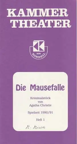 Kammertheater Karlsruhe, Wolfgang Reinsch, Heidi Vogel-Reinsch: Programmheft Die Mausefalle. Kriminalstück von Agatha Christie. Spielzeit 1990 / 91 Heft 1 (18). 