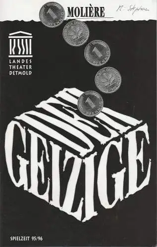 Landestheater Detmold, Ulf Reiher, Carl Ceiss: Programmheft Moliere DER GEIZIGE. Premiere 6.12.1995 Spielzeit 1995 / 96 Heft 6 (18). 