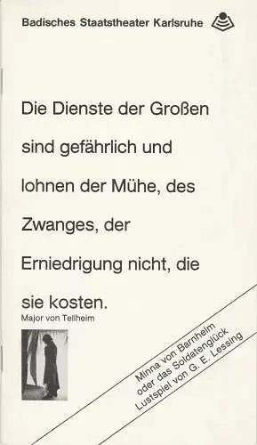 Badisches Staatstheater Karlsruhe, Günter Könemann, Rolf Leibenguth: Programmheft Minna von Barnhelm oder Das Soldatenglück. Premiere 2. Oktober 1983 Spielzeit 1983 / 84 Heft Nr. 2 (18). 