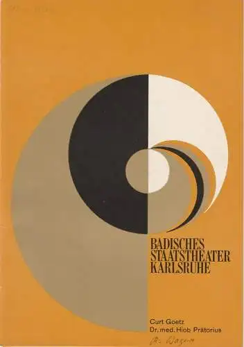 Badisches Staatstheater Karlsruhe, Hans-Georg Rudolph, Wilhelm Kappler, Helmar von Hanstein: Programmheft Dr. med. Hiob Prätorius von Curt Goetz. Premiere 26. Dezember 1971 Spielzeit 1971 / 72 Heft 12 (18). 
