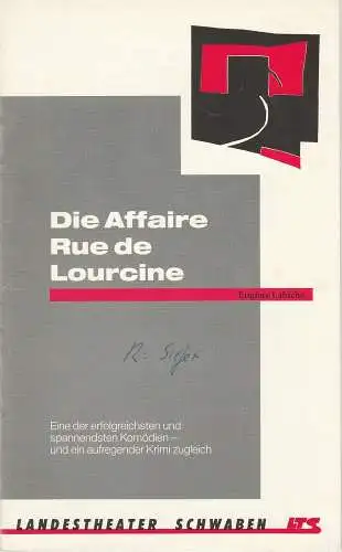 Landestheater Schwaben, Norbert Hilchenbach, Maria Hilchenbach: Programmheft Eugene Labiche: Die Affäre Rue de Lourcine Premiere 27. November 1992 Spielzeit 1992 / 93 Heft 5 (18). 