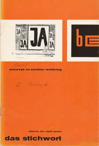 Bühnen der Stadt Essen, Erich Schumacher, Ilka Boll, Oliver Krauss: Programmheft Schweyk im zweiten Weltkrieg von Bertolt Brecht Das Stichwort 1959 / 60 Heft 15 (18). 