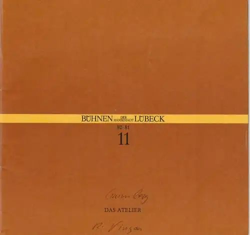 Bühnen der Hansestadt Lübeck, Hans Thoenies, Gert Müller: Programmheft Jean-Claude Grumberg: Das Atelier. Premiere 24. Januar 1981 Kammerspiele Spielzeit 1980 / 81 Heft 11 (18). 