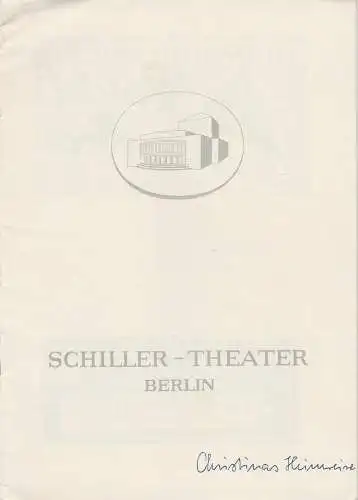 Schiller Theater Berlin, Boleslaw Barlog, Albert Beßler: Programmheft Christinas Heimreise. Komödie von Hugo von Hofmannsthal Spielzeit 1956 / 57 Heft 59 (18). 
