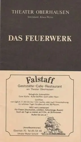 Theater Oberhausen, Klaus Weise, Musiktheater Oberhausen, Frank Labussek: Programmheft DAS FEUERWERK von Paul Burkhard Premiere 25. Dezember 1991 Spielzeit 1991 / 92 (18). 